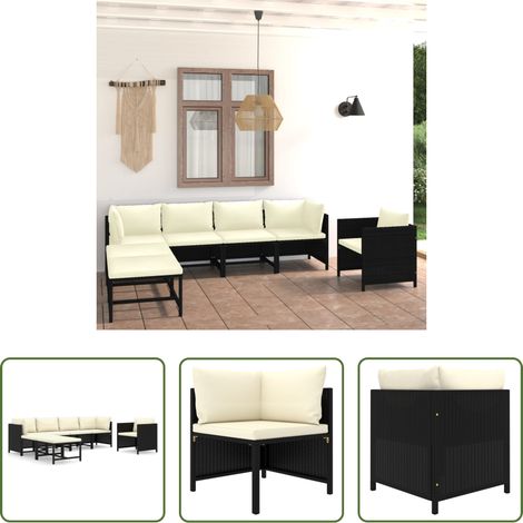vidaXL Canapé en résine - Salon de jardin 7 pcs avec coussins Résine tressée Noir (1/5)