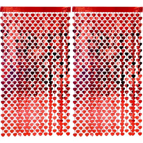 Lot de 2 rideaux de pluie rouges en forme de cœur - 2 m - Décoration pour mariage, Saint-Valentin, anniversaire, salon, porte, fête