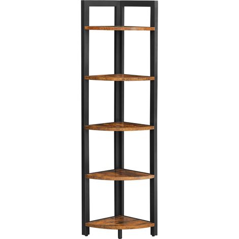 Étagère d'angle à 5 Niveaux, Bibliothèque du Coin, Meuble de Rangement Polyvalent, Porte-Plantes, pour Salon, Chambre, Bureau, Style Industriel, Marron Rustique et Noir LLS803B01 (1/5)