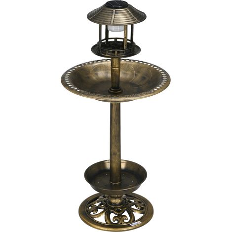 Vogeltränke Vogelhaus Futterschale, wetterbständig, 2 Schalen, Vintagedesign, 50 x 50 x 110 cm, Bronzefarben