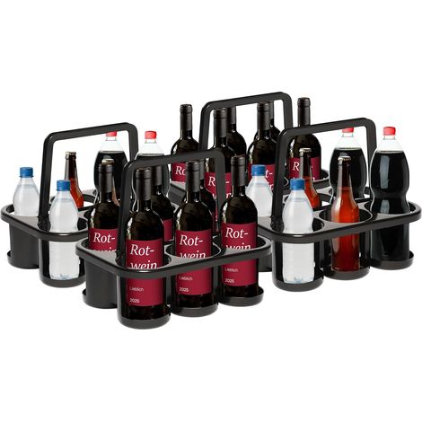 Lot de 4 Porte-bouteilles, Plastique robuste, Anthracite, Empilable, Pour 6 bouteilles, Cuisine et cave