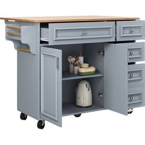 Isla de cocina con ruedas 110 x 45-75 x 92 cm MDF y metal azul claro (1/5)