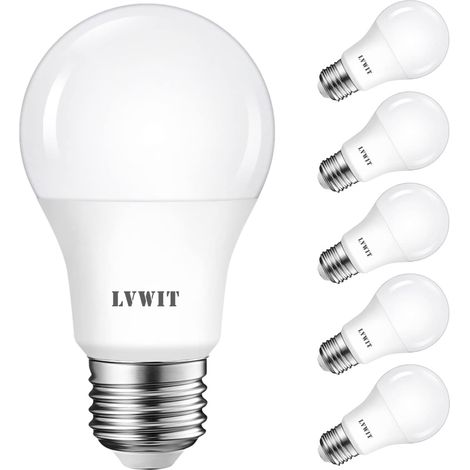 8W E27 Ampoules LED, 4000K Blanc neutre, Equivalent 60W Incandescent Standard A60 givré ampoule 806lm, Non Dimmable, 6 paquets (1/5)