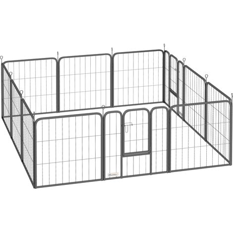 Enclos pour chien 12 panneaux pliables modulables acier 2 portes noir 60H cm intérieur extérieur parc chiot (1/5)