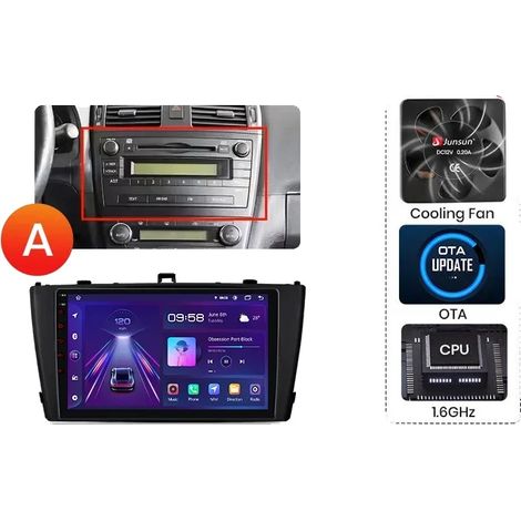 Radio para coche, pantalla táctil, reproductor multimedia, compatible con Toyota Avensis Mk3 (T270) 2009-2018, navegación GPS Android con ventilador de refrigeración incorporado, V1 Plus (2 GB-32 GB)  (1/2)