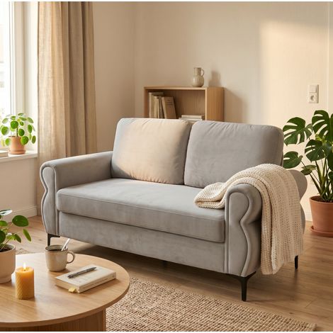 Canapé droit 173,5x81x92 cm en polyester gris clair, gain de place pour salon FloraGrace (1/5)