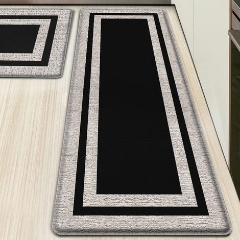 Thickened PVC kitchen floor mat, anti-fatigue, imitation Teslin double-frame mat, waterproof, oil-proof, non-slip leather - Black - 2 - 442401CM