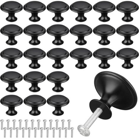 Noir Tiroir de Porte Poignée,Boutons de Porte Rond Boutons,Noir Mat Tiroir de Porte Poignée,30mm Bouton de Meubles s'appliquent à Poignées de Meuble pour Placard Armoire Cuisine (25 Pièces) (1/5)