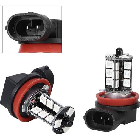 Pack 2x Ampoule LED H8 27SMD RGB Stroboscope Feu Antibrouillard 12V-24V Commande à Distance (1/5)