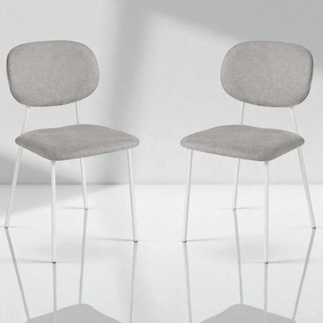 Sedia da pranzo in tessuto Grigio Chiaro gambe metallo Bianco - ELLIS 2 sedie (1/5)