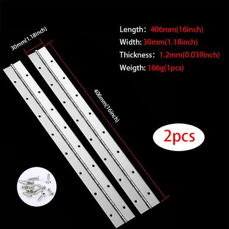 Charnières piano (2 pièces, 40,6 cm) en acier inoxydable 304 haute résistance, continues, pour meubles et placards (2 pièces disponibles en 20,3 cm, 25,4 cm, 30,5 cm et 40,6 cm). (1/5)