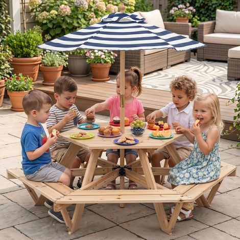 Enfants, installation flexible avec table de pique-nique et bancs, parasol pliable réglable 3 hauteurs (1/5)