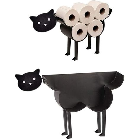 Toilettenpapierhalter in Tierform, schwarzer Toilettenpapierrollenhalter aus Metall, stehend, dekorativ, innovativ, Schaf-/Kätzchen-/Hundeform (Kätzchen)