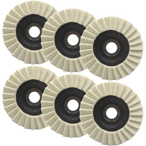 Lot de 6 disques de polissage en laine pour meuleuse d'angle - 125 mm - Disque brillant - 22,23 mm (1/5)