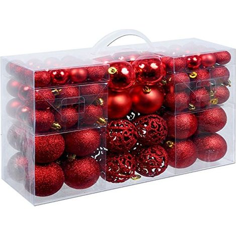 Confezione 100 Palline di Natale Colore Red, Palle di Natale Diametro 3/4/6 cm, Addobbi E Decorazioni per Albero di Natale, Colore Rosso (1/5)