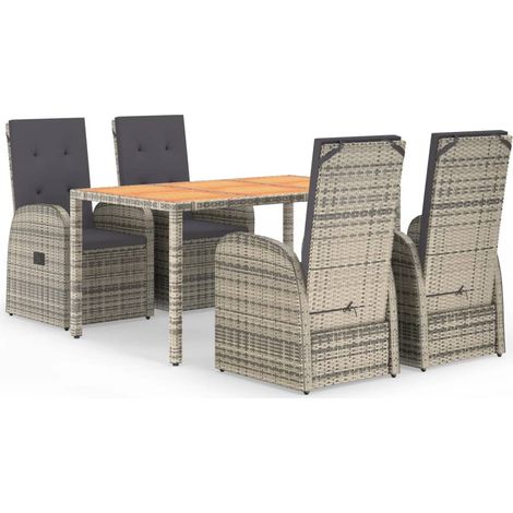 Maison Exclusive - 5-tlg. Garten-Essgruppe mit Kissen Grau Poly R