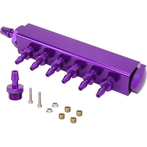 Kit de collecteur d'admission à 6 ports avec bloc de vide, connecteur NPT 1/8 pouce, entrée/sortie NPT 1/2 pouce, type universel, convient aux voitures, camions et turbocompresseurs, violet. (1/5)
