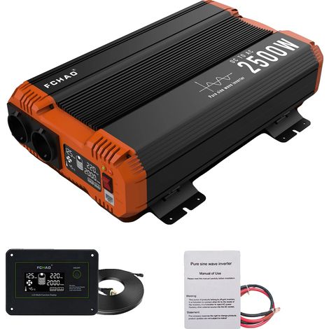 Inverter de puissance pour voiture, convertisseur de puissance à onde sinusoïdale pure, écran LCD, 2500W-12V (1/2)