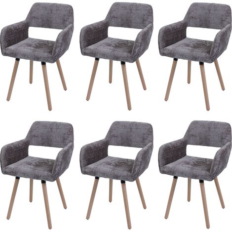 Set 6x sedie da pranzo HHG-867 II, poltroncina cucina imbottita, legno Stoffa/tessuto ciniglia (465g/m²), marrone