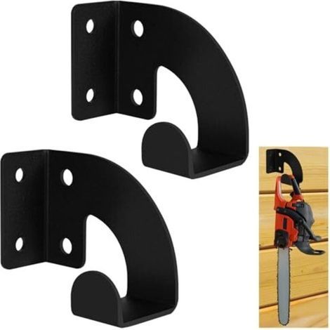 2 supports pour tronçonneuse, support mural robuste, organisateur, support mural pour tronçonneuse, support pour tronçonneuse pour jardin, garage, atelier, métal noir (1/5)