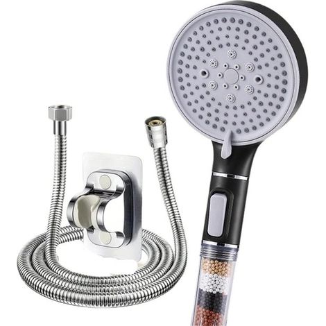 Pommeau de douche avec flexible et support mural - Pommeau de douche haute pression à cinq jets, filtre et interrupteur - Pommeau de douche économique en eau pour camping-cars et caravanes - Flexible (1/5)