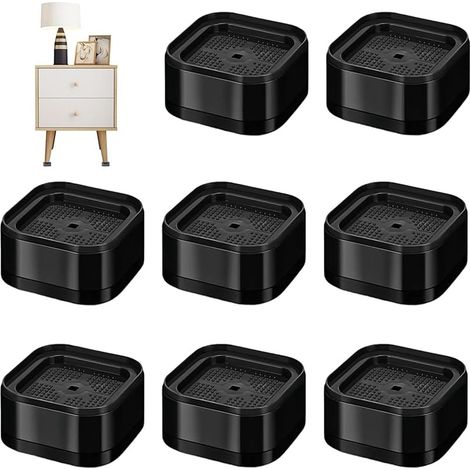 8 Pièces Empilable Rehausseur Meuble, Rehausseur Pieds de Lit Noir, Hauteur Simple 3,5 cm, Rehausseurs de Meubles Réglables, pour Machines à Laver, Canapés, Tables, Armoires