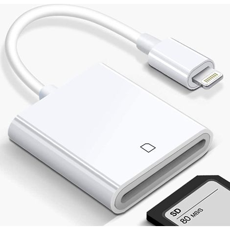 1 Adaptateur lecteur de carte SD, USB, transfert 50 Mo/s, compatible iPhone iPad, support 512 Go (1/5)