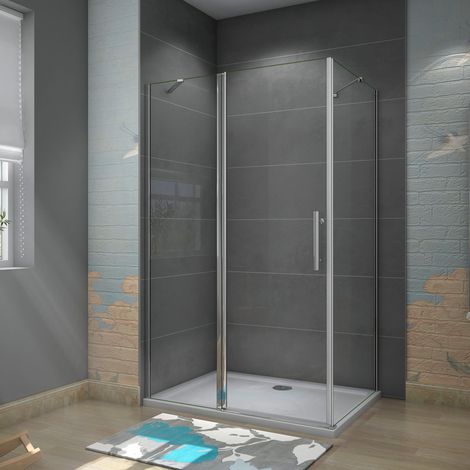 90X90X195cm Drehtür Falttür Schwenktür Eckeinstieg Dusche Duschabtrennung Duschkabine Duschtür 6mm Nano-glas mit Seitenwand (1/5)