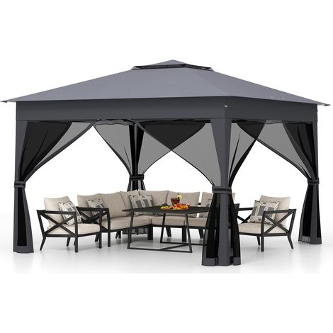 tonnelle à 2 niveaux avec toit ventilé, tonnelle souple en maille, pavillon pour de terrasse à double toit, pare-soleil étanche, tonnelle à ouvertur (1/5)