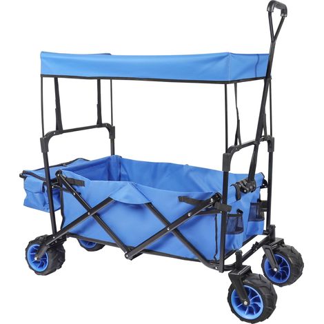 Wiltec Faltbarer Bollerwagen mit Sonnendach, Faltbollerwagen für max. 70 kg, Klappbollerwagen mit großer Ladefläche und Taschen, offroad geeignet (1/5)