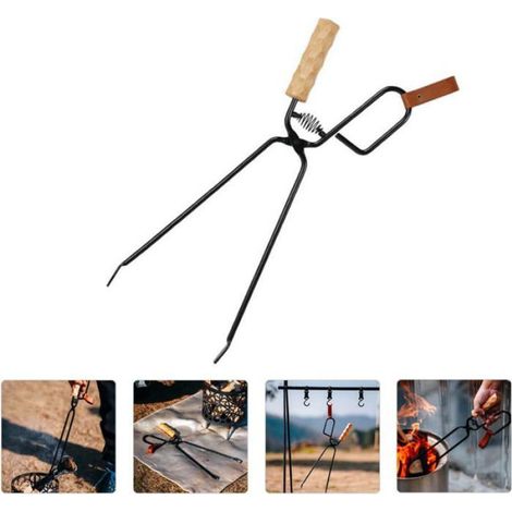 Pince À Charbon - Poignée Ergonomique En Bois Et Fer - Pour Barbecue Extérieur Et Camping - 1 Pièce (1/5)