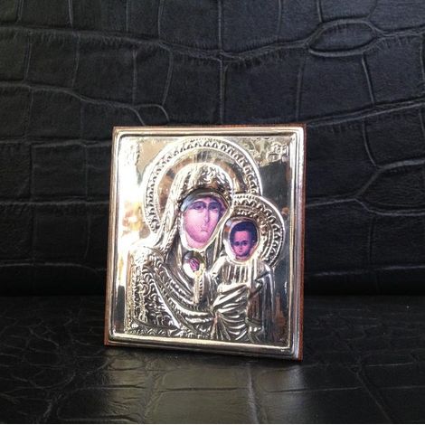 Quadretto Quadro da Tavolo Appoggio in Argento Volto Madonna Dipinto (1/2)