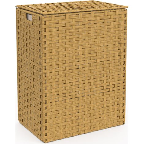 Idmarket – Panier à linge double 2 bacs en effet rotin – Compartiments amovibles en tissu écru – Dimensions 45x30x60 cm – Design compact et tendance (1/5)