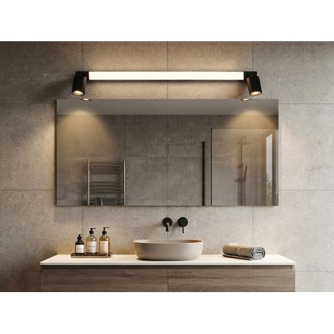 LED Bad Spiegelleuchte ENRICO mit Schalter und 2 Strahlern Schwarz Breite 90cm (1/5)