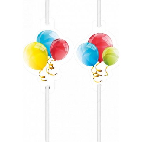 Papierstrohhalme mit Medaillon, Luftballons, 4 Stück.