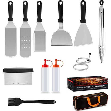 Ustensiles pour 14 Pièces Spatule pour Barbecue Acier Inoxydable Accessoire Kit pour Teppanyaki (1/5)