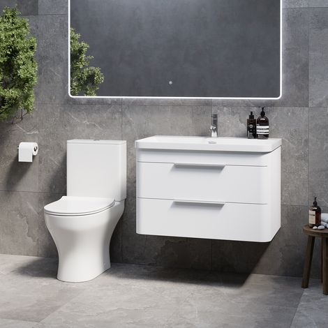 Oslo Gloss White 1350mm Wall Mounted Vanity and Jubilee Toilet Suite with Fina Basin - 1350mm - Chrome 300mm Finger Pull