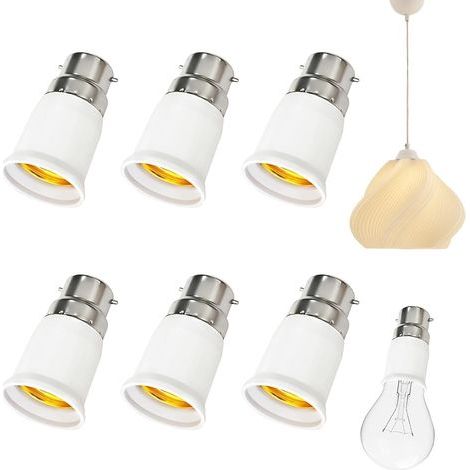 6 PCS B22 to E27 Adapter, Bayonet to Screw Bulb Adapter, B22 Bayonet to E27 Screw Socket Converter, 0-250V, for LED, Incandescent Halogen and CFL Bulbs for Lighting (1/5)