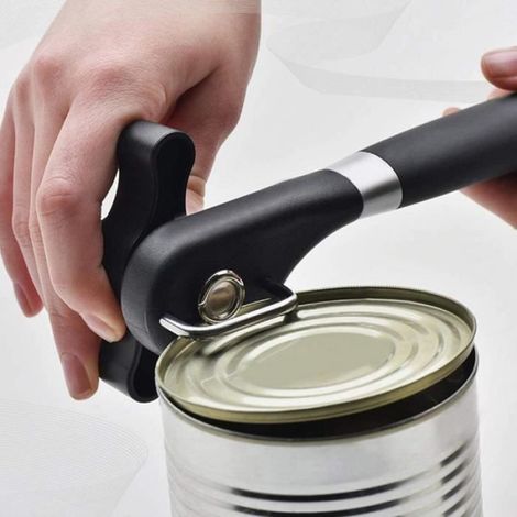 1 Ouvre-boîte manuel, acier inoxydable, poignée ergonomique ABS, bords lisses, cuisine (1/4)