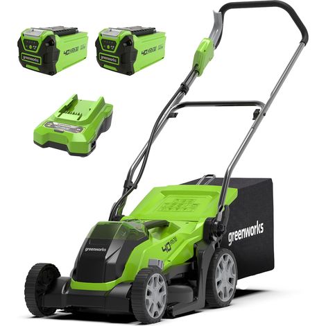 Greenworks 40V Tagliaerba a Batteria per Prati Fino a 400m², Ampiezza di Taglio 35cm, Sacca da 40L CON Due Batterie 40V 2Ah e 1 Caricabatterie, Garanzia 3 Anni-G40LM35K2X