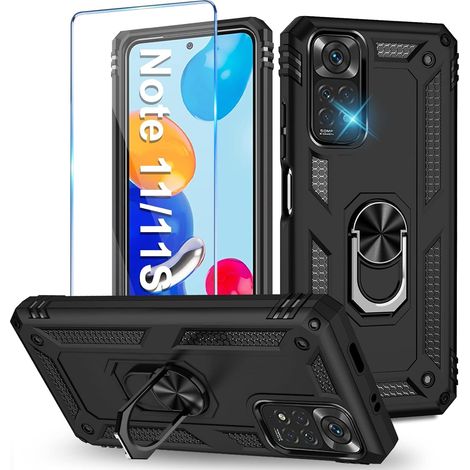 Set di custodie rinforzate per Xiaomi Redmi Note 11/Note 11S, colore nero + vetro. (1/5)