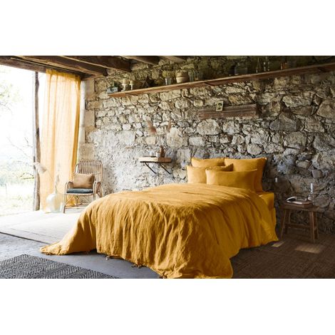 Housse de couette "Soline" toutes dimensions Lin lavé l'Effet Papillon - Soline Miel - 140 x 200 cm - Soline Miel -