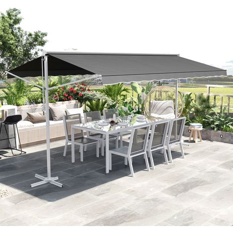 Auvent de jardin debout avec bras pliant et manivelle  pour terrasse  gris  4,5x3,4 m (1/5)