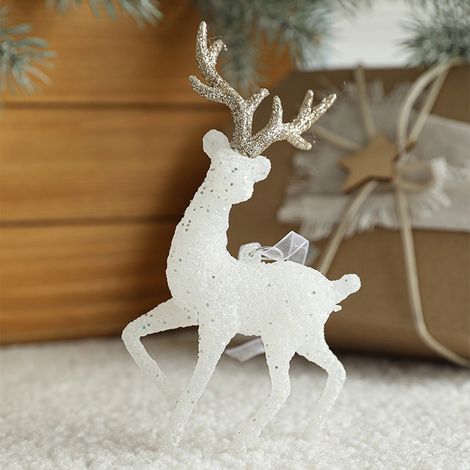 Ornement De Sapin De Noël - Statue De Renne En Mousse Flocée - Décoration Intérieure Et Extérieure - Lot De 1 (1/5)