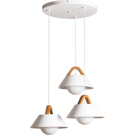 [GEBRAUCHT] B-Ware Luminex Hängelampe Pendelleuchte Funda braun/weiß Ø 64 cm Stahl Holz 3-flg (1/2)