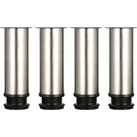 Quatre pieds réglables, hauteur 150 mm, pieds de meuble épais, pieds de table, pieds de meuble, acier inoxydable brossé, hauteur réglable de 0 à 15 mm. Vis en acier inoxydable incluses. (1/4)