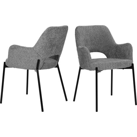 Lot de 2 chaises avec accoudoirs en tissu bouclé et dossier ajouré pieds métal noir mat - PANGIVO (1/5)