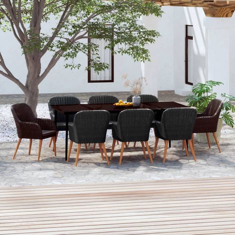 Juego de comedor de jardín 9 piezas con cojines negro vidaXL (1/5)