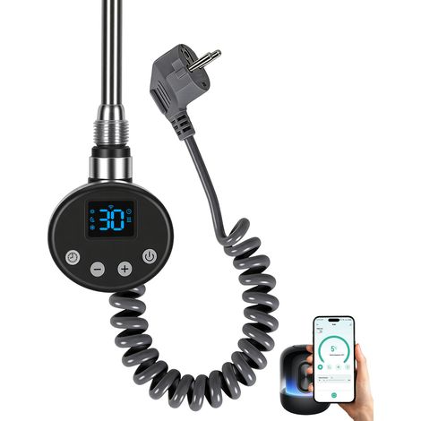 Jiubiaz Elektro Heizstab 900W für Badheizkörper, WLAN App Thermostat Heizpatrone, Anthrazit (1/5)