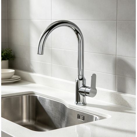 DUSCHPARADIES Küchenarmatur 360°Schwenkbar Zink-Kupfer KTW-geprüft Hochbogen Spültischarmatur Wasserhahn Chrom (1/5)